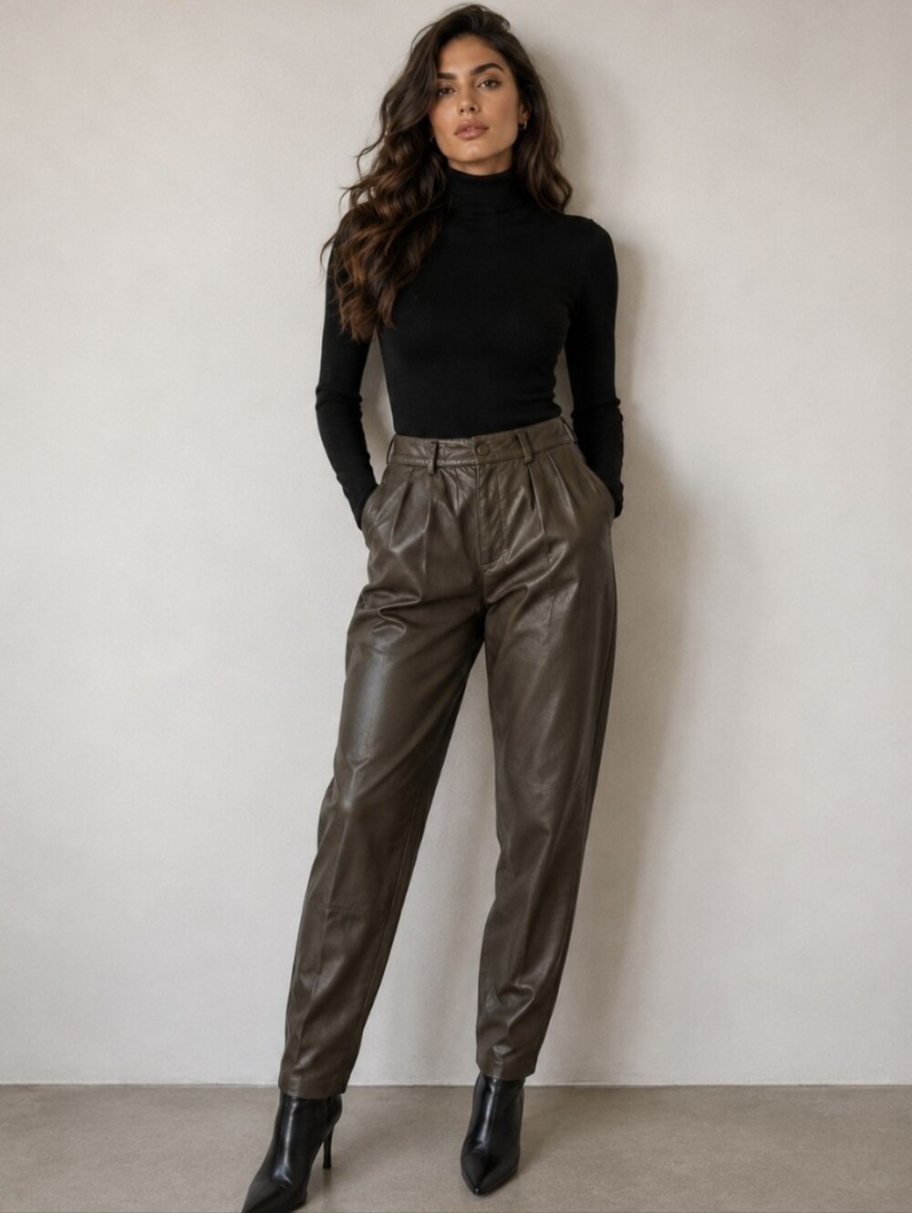 Vintage Lord & Taylor Leather Pants Olive Green Pleated Front Lined 90's Size 6